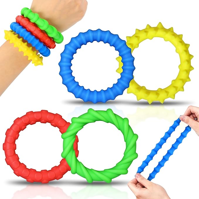 Fidget Toys Sensory Texture Bracelet: 4 Pack Stretchy Tactile Toy for Kids Adults, Classroom Quiet Calm Down Item for Special Needs Autistic Children, ADHD Calming Anxiety Stress Relief for Toddler
