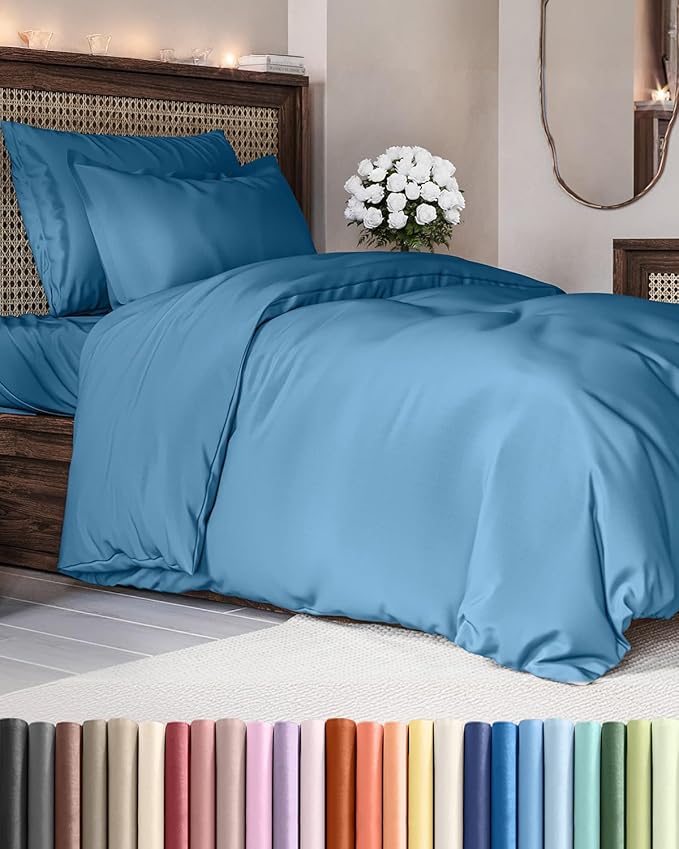 CGK Unlimited Duvet Cover Twin/Twin XL Size Set - Extra Soft Duvet Cover 68 x 90 with 1 Pillow Sham - Hotel Quality, Fade Free w/Zipper Closures & Ties - Bedding and Bed Linens Set (Denim Blue)