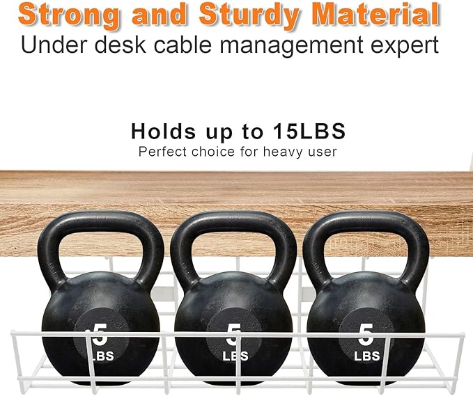 Under Desk Cable Management- 6 Pack Cord Organizer. Metal Wire Cable Management Tray for Office, Studio and Home. Super Sturdy Under Table Cable Managements - White Cable Organizer
