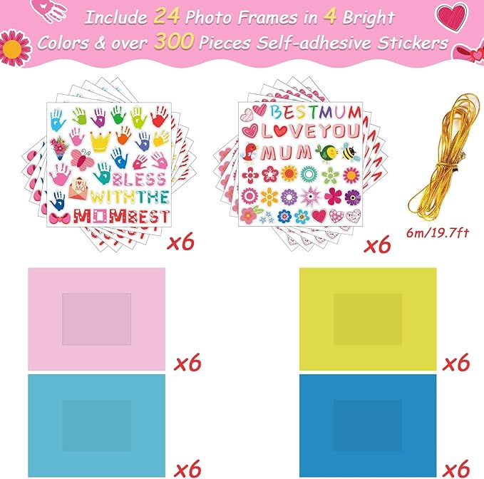 30 Packs Mother's Day Picture Frame Craft Kits for Kids Mother's Daytime DIY Craft Flower Bee Butterfly Easter Art Favor Home Classroom Game Activities Bulletin Board Decoration