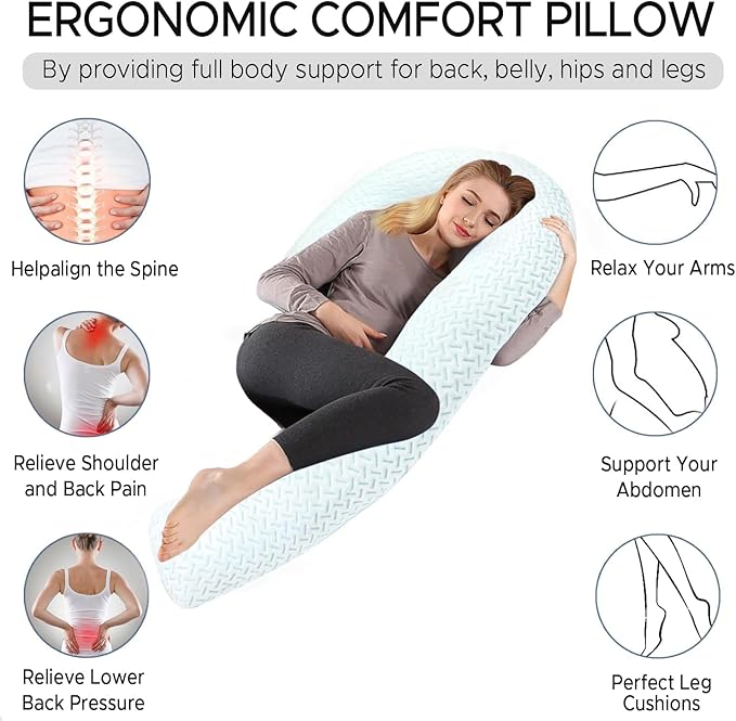 Cooling Body Pillow for Adults - Soft Long Bed Pillows Insert for Sleeping - Shredded Memory Foam & Removable Washable Cover - Swan Shaped Pregnancy Side Sleeper Pillow 49 Inch (Blue)