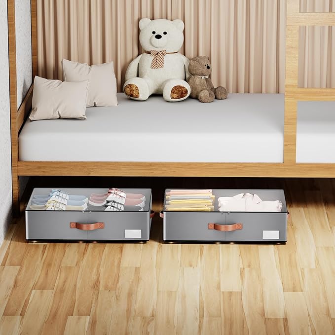 Under bed Storage With Wheels,Large Capacity 7.5 inches Height Storage Bins,Rolling Under bed Shoe Storage Containers,Under bed Storage Drawers for clothes & blankets