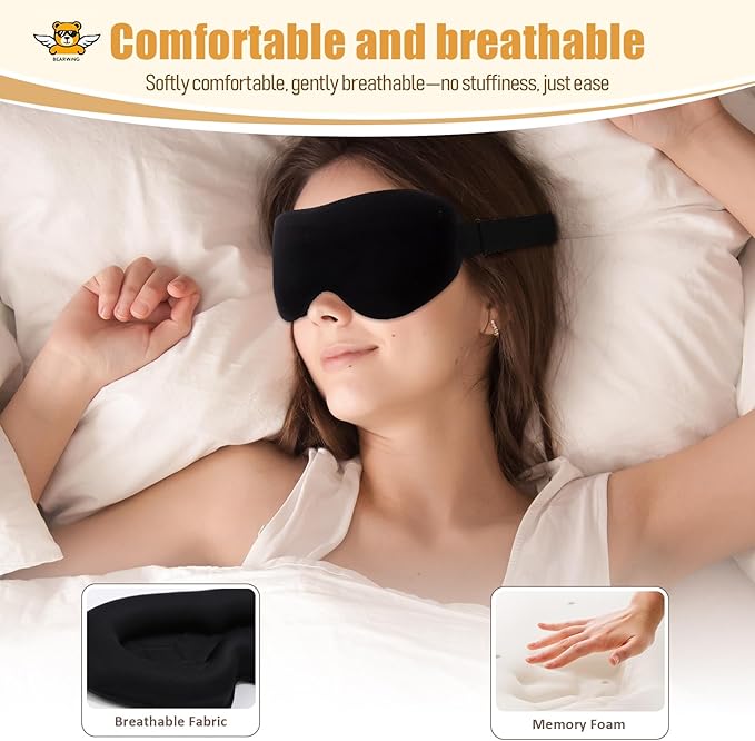 BEARWING 100% Light Blocking Sleep Mask, Only 0.73oz Light Comfortable 3D Contoured Memory Foam, Blink Freely Eye Masks for Sleep, Travel, Nap, for Women, Purple
