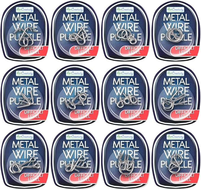 Metal Wire Puzzle Set by ArtCreativity - 12 Unique Individually IQ Wire Metal Puzzles - Fun Brain Teaser IQ Game - Great Educational Toy for Party Favor Kids and Adults Challenge