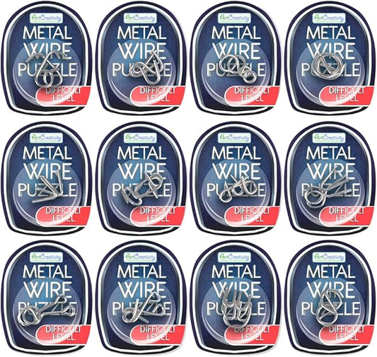 Metal Wire Puzzle Set by ArtCreativity - 12 Unique Individually IQ Wire Metal Puzzles - Fun Brain Teaser IQ Game - Great Educational Toy for Party Favor Kids and Adults Challenge