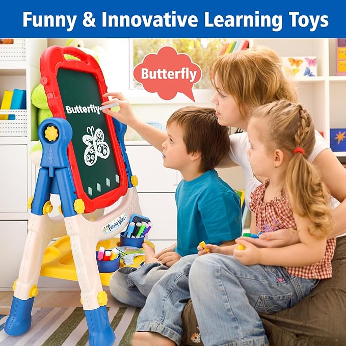 Kids Easel for Toddlers Age 2-4 Art Magnetic White Board & Chalkboard Double Side Adjustable Stand Drawing Writing Learning Educational Toy for 2 3 4 Year Boys Girl Birthday Gifts