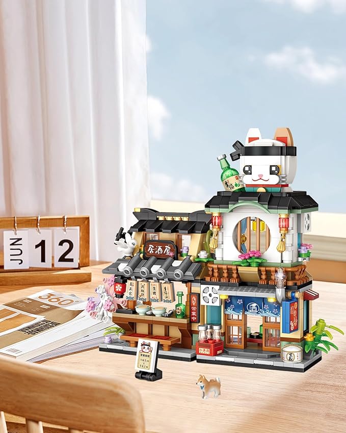 Japanese City Street View Izakaya Shop, MOC Creative Building Blocks House Set, Simulation Architecture Construction Toy, Gifts Idea for Kids Adults (Mini Blocks 789 pcs)