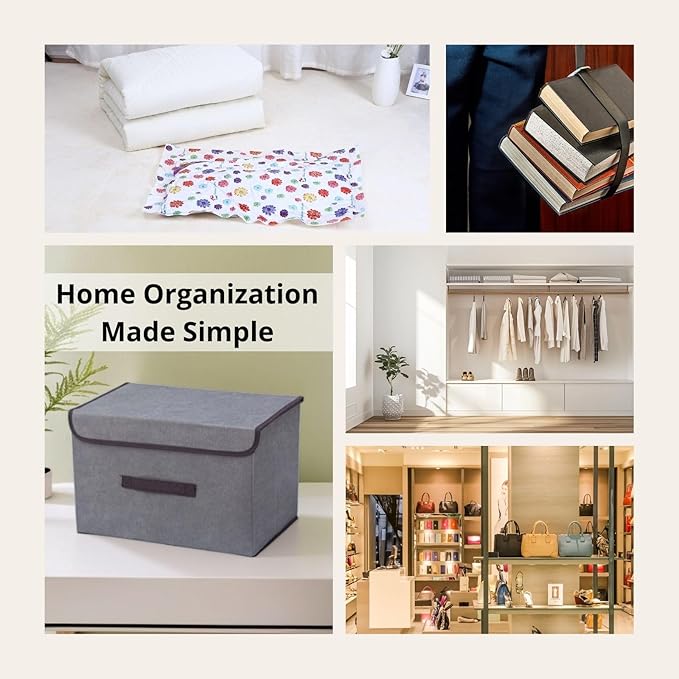 4 PCs Fabric Storage Bins with Lids, Foldable Closet Organizers and Storage, Clothes Storage, Clothes Organizer, Gray, Stackable Storage Bins with Handles for Home, Office, Bedroom, Dorm