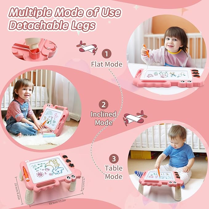 AiTuiTui Magnetic Drawing Board Toddler Toys with Legs for Girls, Color Sketch Writing Scribble Doodle Pad Travel Games, Educational Learning Kids Toys for Birthday or Valentine Gift (Pink)