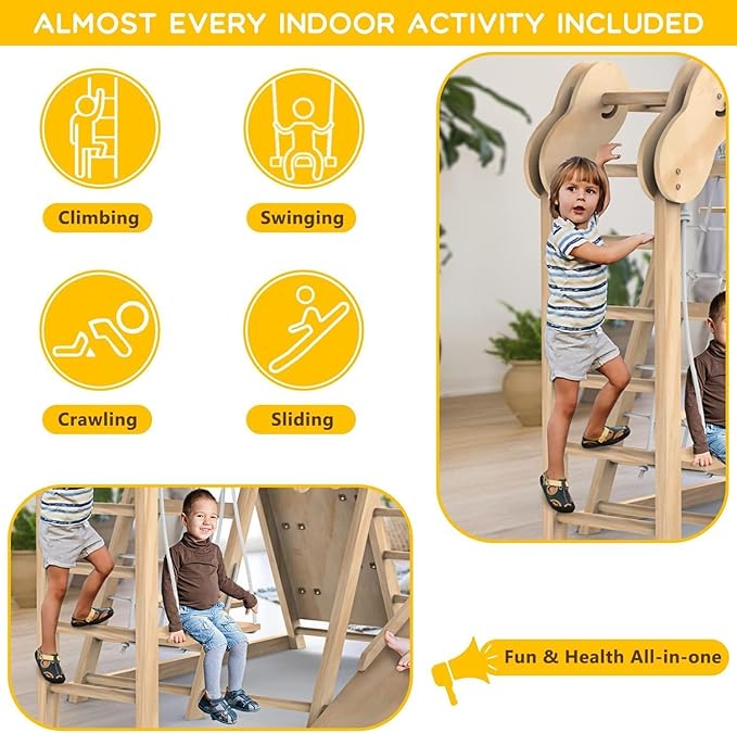 Climbing Toys for Toddlers, Jungle Gym, Montessori Playground Sets, Multifunction Toddler Climbing Toys, Indoor Kids Playground with Slides, Climbing / Net, Monkey Bars, Rope Ladders and Swings 02