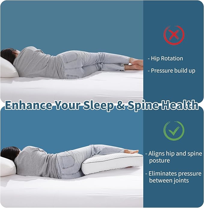 HOMBYS Shredded Memory Foam Knee Pillow for Side Sleepers, 6.5" Height Pillow Between Legs for Aligns Spine & Relieves Pressure Hip & Leg Elevation, Supportive Pillow for Pregnancy, Sciatica, White