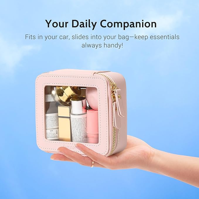 Aveniee Clear Makeup Bag Set (2-Piece Mini & Midi) - Travel Toiletry Organizer for Women, Waterproof Cosmetic Pouch & Car Accessory for Travel Size Toiletries, Pink