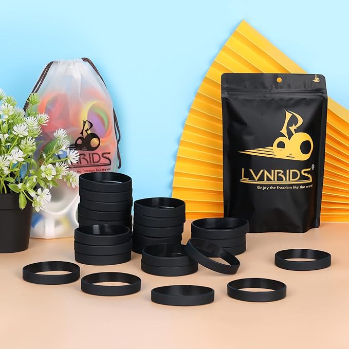 30 PCS Silicone Bracelets Wristbands for kid, Sports Rubber Elastic Wristband Bracelet for Party Decorations Favors Set Pack Black