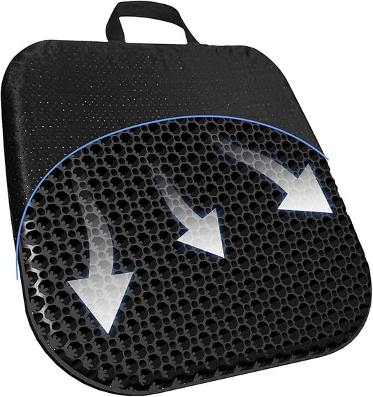 Gel Seat Cushion for Long Sitting With handle-Large & Thick & Soft & Breathable-Gel Cushion for Wheelchair, Gel Chair Cushion for Hip Pain, Gel Seat Cushion for Office Chair (Black, 18 x 17 inches)