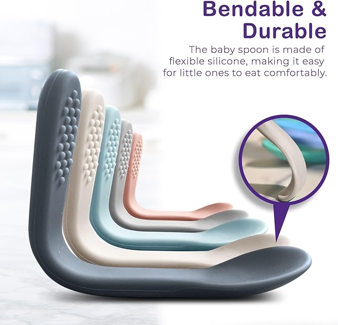 Baby Spoons First Stage Silicone Baby Spoon – Self Feeding Baby Utensils – Infant Spoons First Stage Baby Feeding Spoon - Soft & Gentle on Gums - BPA Free Silicone Baby Spoons Set (Pastel1)