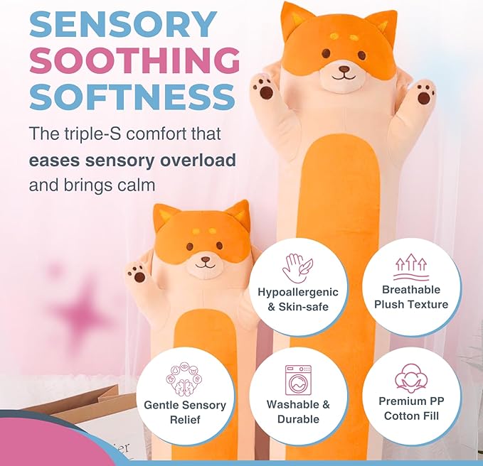 Fox Plush Body Pillow for Kids | Long Stuffed Animal Cuddle Pillow | Soft, Cute Hugging Toy | Plushie Gift for Girls & Boys | Long Plush Body Pillow for Sleep & Comfort | Small, 23 Inches