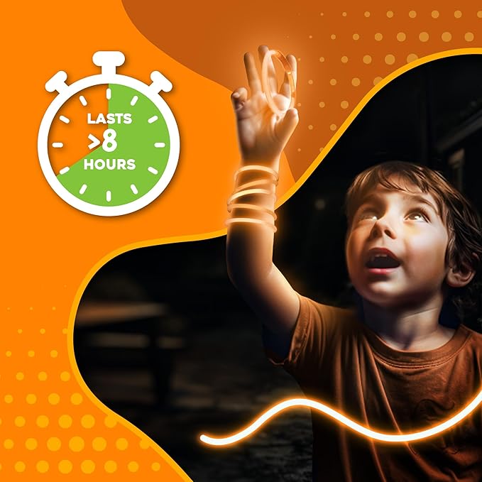 8" Glow Stick Bracelets - Bulk 50 Pack for Mardi Gras, St. Patrick's Day, and Nighttime Celebrations - Orange