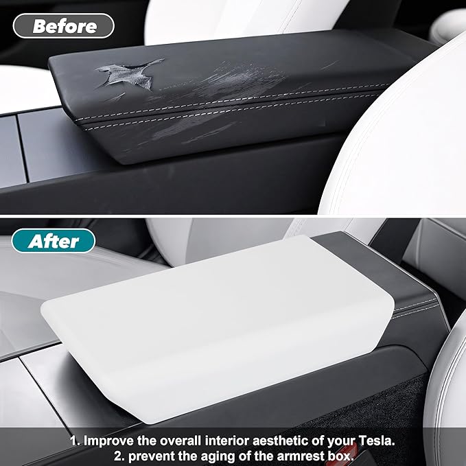 frani Center Console Armrest Cover Designed for Tesla Model 3 Highland 2024-2026 and Model Y Juniper 2026 Refresh,Non-Slip Designed with EZ Snap On Install-White