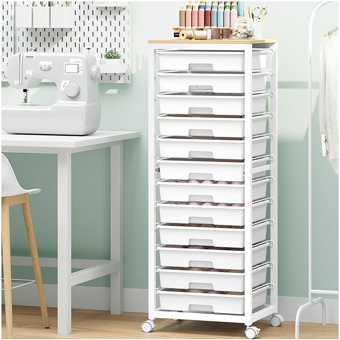 Rolling Cart with Drawers,12 Drawer Rolling Cart,Rolling storage cart with drawers,White Rolling Drawer Cart,Teacher Rolling Cart for Classroom Storage,Craft Cart with Wooden Tabletop