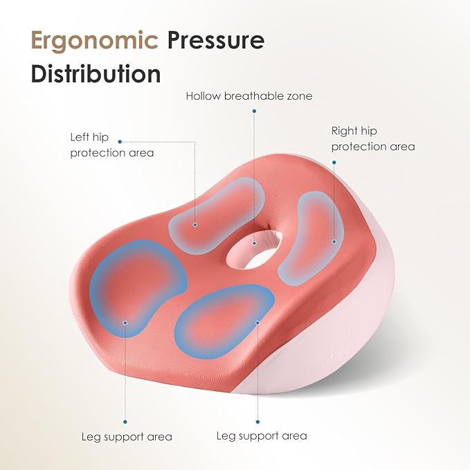 FLORICH Lumbar Support Pillow and Car Seat Cushion for Driving Car Office Chair, Memory Foam Back Support Pillow and Office Seat Chair Cushion for Sciatica Pain Relief - Pink