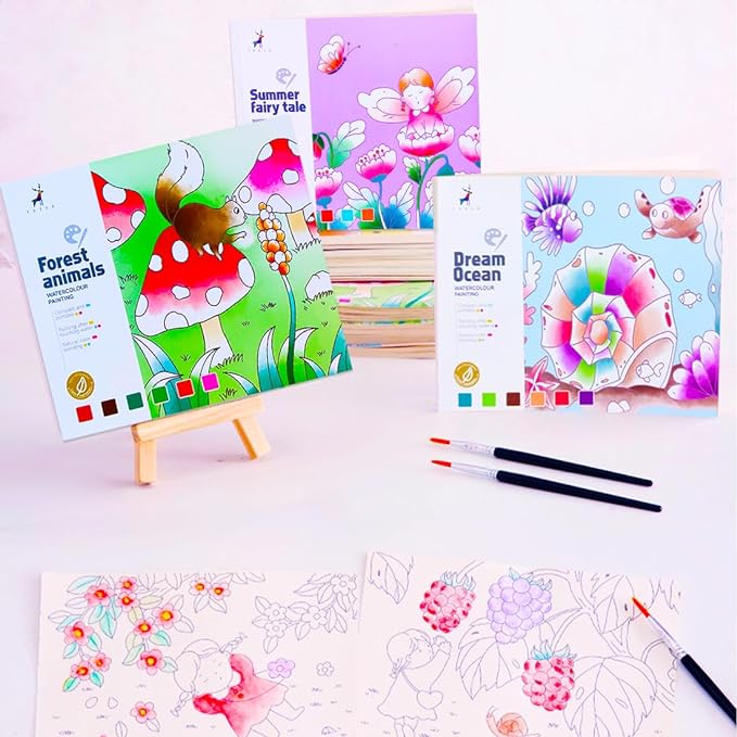 BAOXUE Water Coloring Books for Kids Ages 3 4 5 6 7 8,Pocket Watercolor Painting Book for Toddlers,Arts and Crafts for Boys Girls,Paint with Water Colors Book Kit,Kids Travel Art Set Ages 2-4