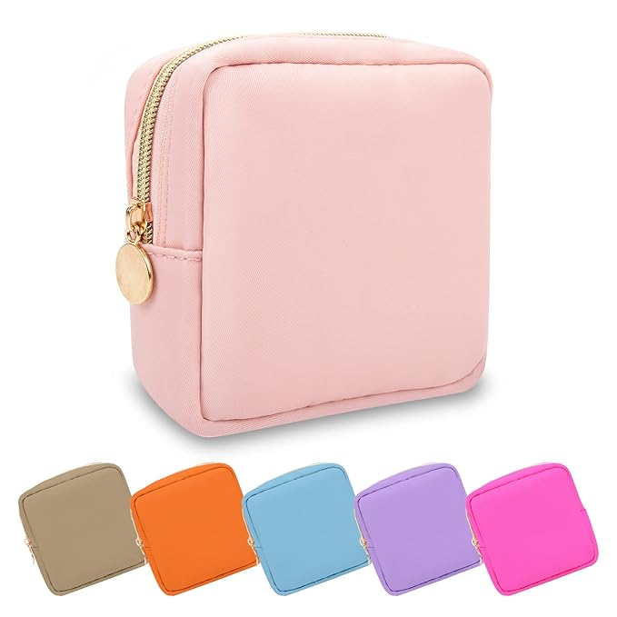 UIXIZQ Mini Makeup Pouch for Purse, Small Cosmetic Bag Pouch Nylon Travel Toiletry Organizers Bag for Women Girls, Cute Zipper Coin Purse Preppy Storage Purse for School Work(Mini-Flamingo)