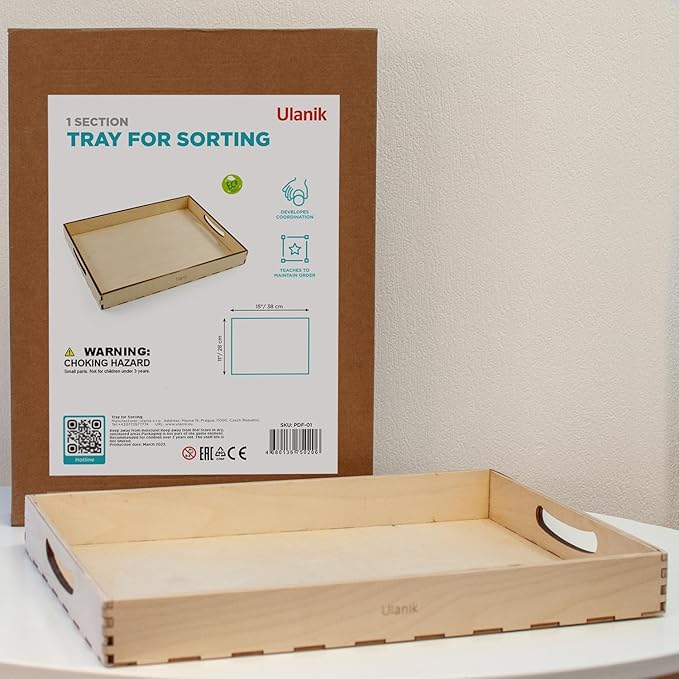 Ulanik Sorting Tray Toddler Montessori Toys for 3 Year Old + Kids Wooden Montessori Tray for Preschool Learning Color Sorting and Counting — No Sections