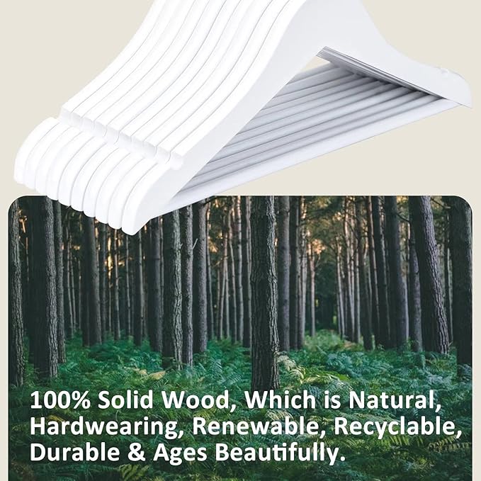 FairyHaus Kids Hangers 20 Pack 12.8 Inch, Solid Wooden Baby Hangers for Closet, Anti-Rust 360° Swivel Hook, Notches & Smooth Finish, Durable and Strong Childrens Hangers for Clothes White