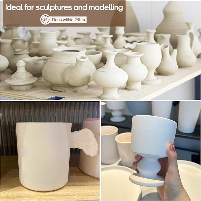 Katech Air-Dry Clay Kit for Adults-Pottery Clay 2.2LBs with 23 Pcs Ceramics Clay Sculpting Tool Set-All-Purpose Modeling Clay-No Cracking Air Clay-Ideal for Beginners and Professionals (White)