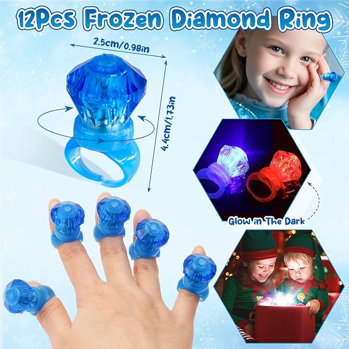 Frozen Party Favors Birthday Supplies Frozen Ribbon Wand Princess Tiara Crown Diamond Ring Slap Bracelet Sticker Snowflake Winter Elsa Party Favors Goodie Bags Stuffers Birthday Party Decorations
