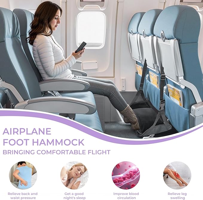 Babenest Airplane Foot Hammock, Foldable Leg Rest Support with Adjustable Strap & Privacy Cover, Thickened Bottom for Feet Warmth, Portable Flight Footrest Holder for Air Travel, Office & Car (Cover)