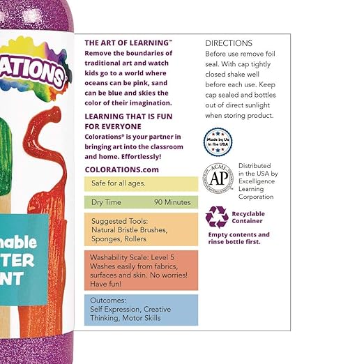 Colorations Washable Glitter Paint, 16 fl oz, Magenta, Non Toxic, Vibrant, Bold, Kids Paint, Craft, Hobby, Fun, Art Supplies