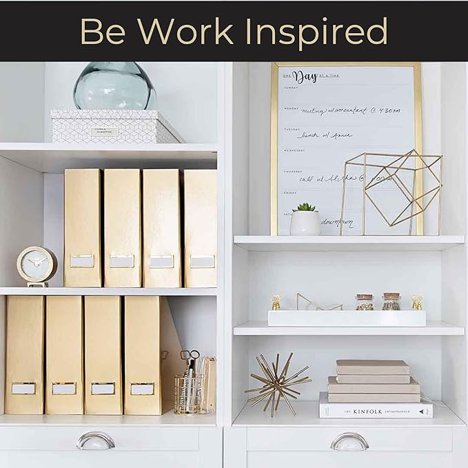 BLU MONACO | Gold Cardboard Magazine File Holder Set of 4 | Vertical Magazine File Holder for Shelves | Standing File Holder Desk Organizer