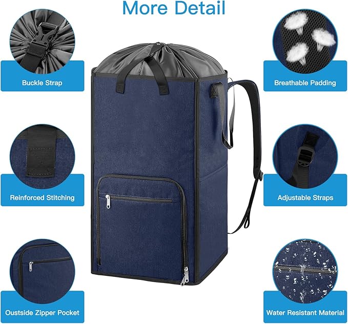 Bukere Laundry Basket, Laundry Backpack Bag for Guys Girls Boys, 2 in 1 Laundry Hamper for College Dorm Room Essentials, Adjustable Shoulder Straps, Freestanding Laundry Bag for Laundry Room, RV