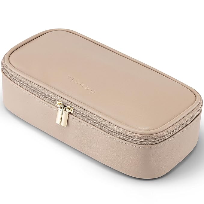 Vlando Travel Makeup Bag,Small Makeup Bag for Women,Gifts for Women Girls, Makeup Pouch Purse Travel Essentials Toiletries-Toffee