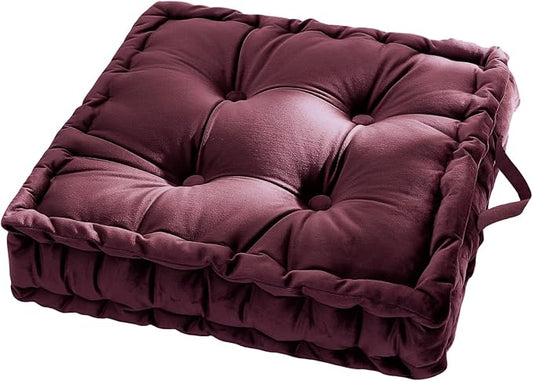 vctops Christmas Square Solid Color Velvet Seat Cushion with Handle Tufted Thicken Chair Pad Tatami Floor Pillow Cushion 16.5"x16.5"x4" Red