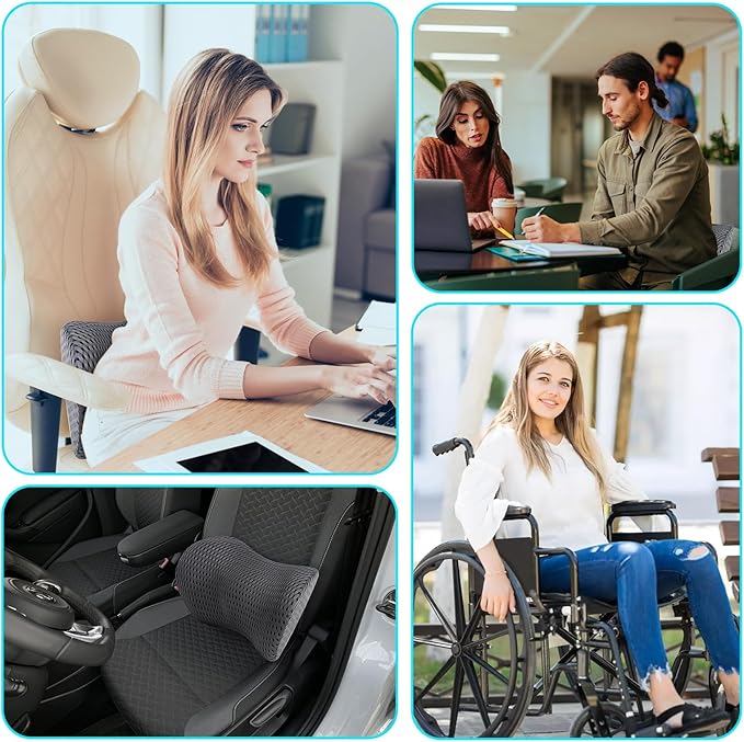 Lumbar Support Pillow, Memory Foam Neo Cushion Back Support Pillow for Lower Back Pain Relief, Ergonomic Lumbar Pillow for Car Seat, Office Chair, Bed and Recliner (Grey)