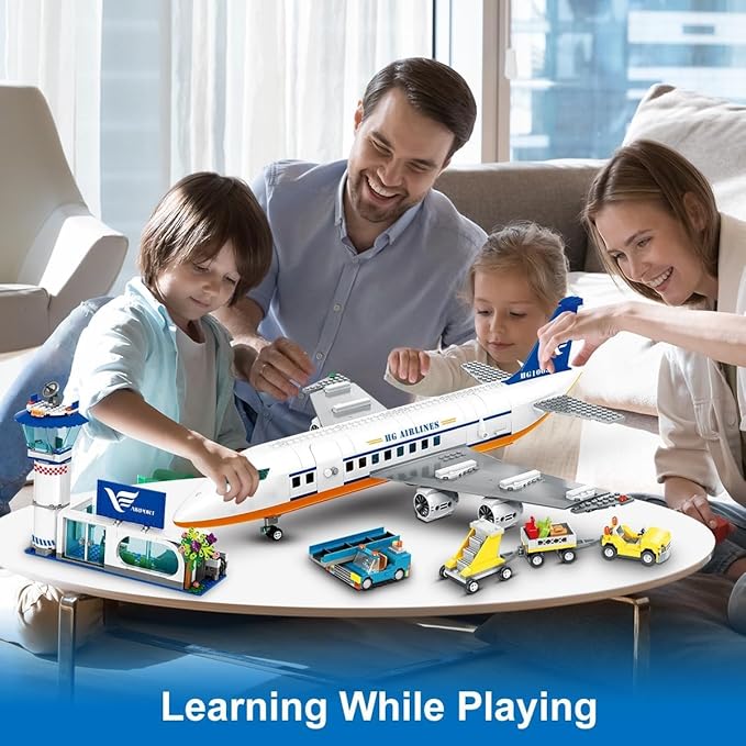 Large City Passenger Airplane Building Toys with LED Light, 21 Inches Plane Building Sets with 2PCS Luggage Trucks, Terminal, Radar Tower, Birthday Gifts for Kids Boys Girls Age 6-12 (901pcs)