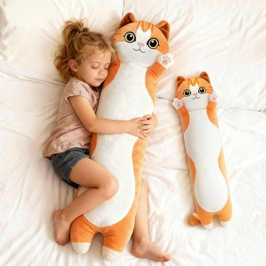 Mewaii Artist-Designed Ultra Soft Long Cat Plush Body Pillow, Extra Stuffing for Comfort, Premium Quality Stuffed Animal Gift for Girlfriend or Cat Lovers (Orange M-Marked Body Pillow 20 Inch)