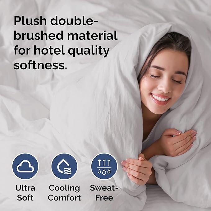 Duvet Cover Queen Size Set - Extra Soft Queen Size Duvet Cover 90 x 90 with 2 Pillow Shams - Hotel Luxury Easy Care and Fade Free w/Zipper Closures & Ties - Comfy Breathable Bedding Set (French Grey)