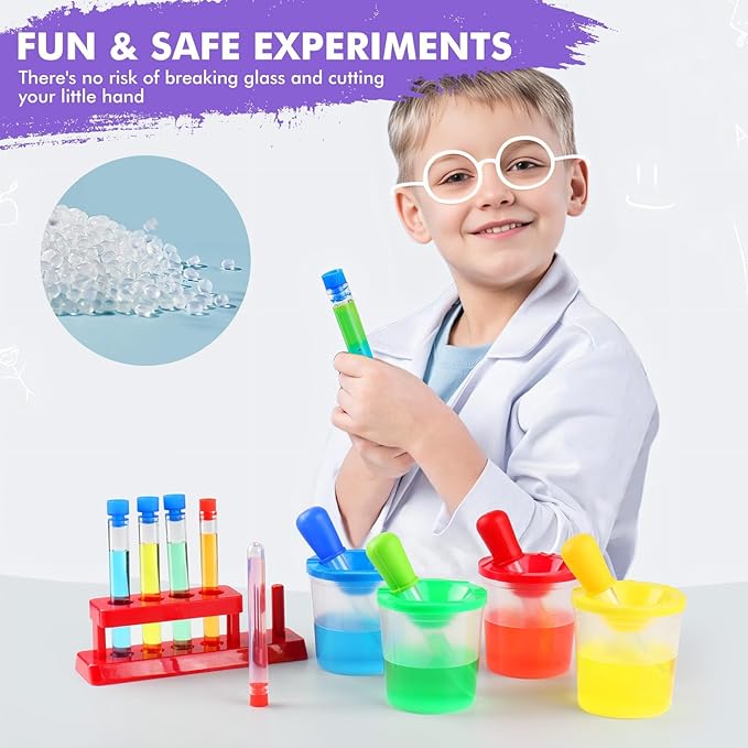 Color Science Test Tubes, Droppers for Kids, Plastic Test Tubes with Caps, Lab Tubes Science Experiments for Kids Age 4 5 6 7 8, Science Supplies Test Tube Holder for Little Scientist
