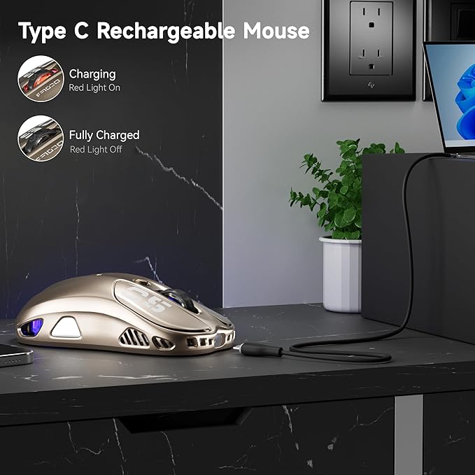 Uciefy Wireless Bluetooth Mouse, Dual Mode (BT5.1&2.4GHz) Rechargeable LED Wireless Mouse, Ergonomic Computer Mice for Laptop/PC/Mac-Bronze