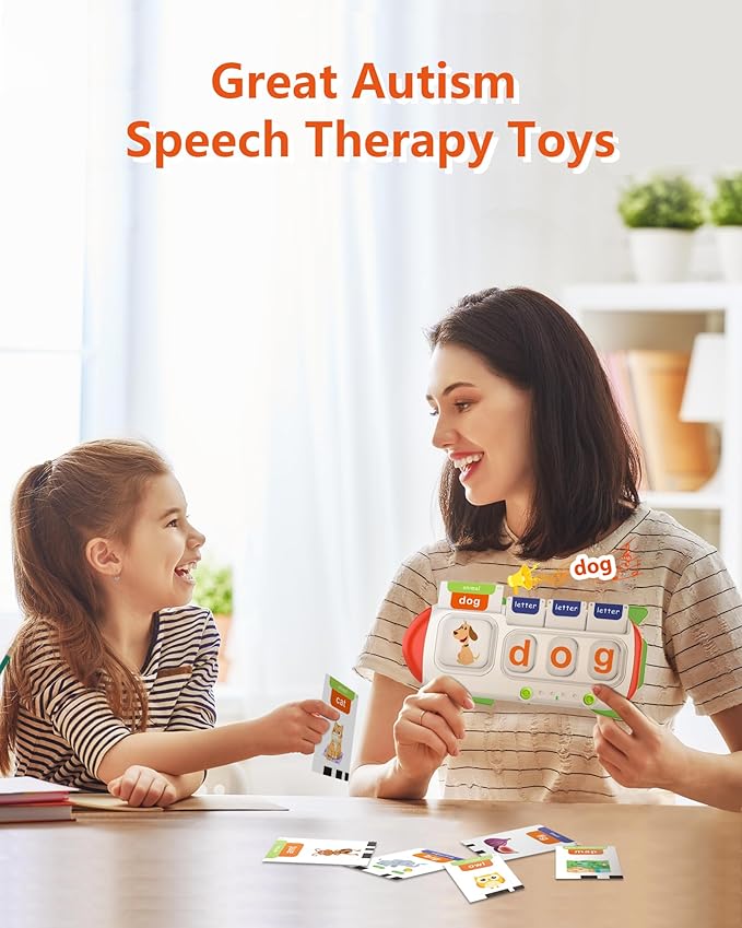 Spelling&Talking Flash Cards for Toddlers 3-8 Years Old - Speech Therapy with 107 Sight Words - Sensory Toys for Kids with Autism, Montessori Learning Toys, Ideal Gifts for Boys&Girls