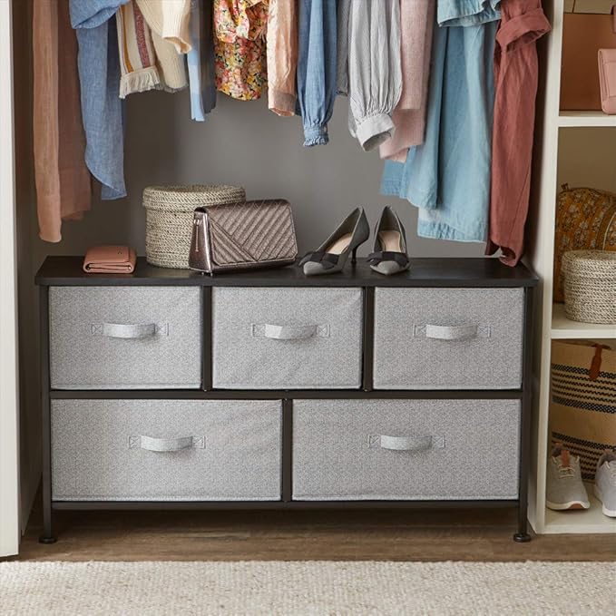 Amazon Basics Extra Wide Fabric 5-Drawer Storage Organizer Unit for Closet, Black