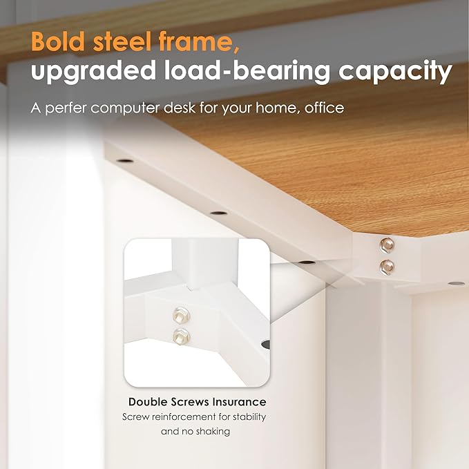 Need 54.3 Inch Large Computer Desk, Modern Simple Style Desk for Home Office, Basic Writing Table for Study Student, Teak White