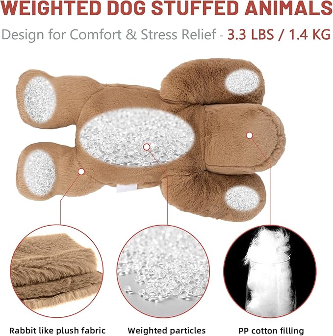 Niuniu Daddy Weighted Dog Stuffed Animals for Anxiety, 3.3lb Weighted Plush Dog Toy Pillowfort for Adults Kids Girls Boys, Large Stuffed Puppy Plush Pillow as Gift for Valentine Include Bag Sticker