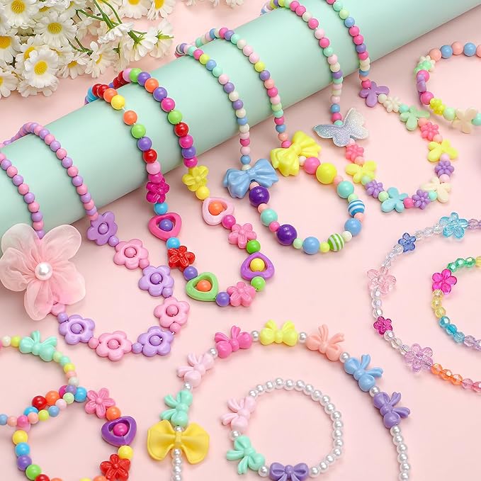 6 Sets Girls Jewelry Princess Flower Necklaces Bracelets for Toddler Girl Princess Costume Dress Up Play Party Favors Toy Gifts for Little Girls Years Old 3 4 5 6 7 8