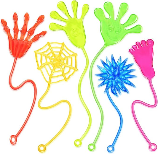 48 Pack Sticky Hands Party Favors, 6 Types Goodie Bag Stuffers, Teacher Treasure Box Prizes, Classroom Rewards, Piñata Fillers, Bulk Party Favors Gift for Boys Girls (Random Color)