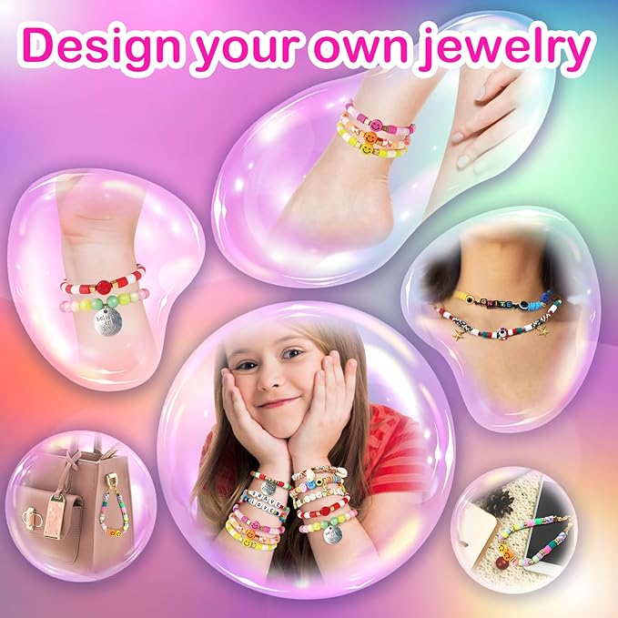 Goody King 3600+pcs Clay Beads Bracelet Making Kit for Beginner Heishi Beads Letter Beads 30 Color+ with Charms Kit for Jewelry Making Clay Beads DIY Arts and Crafts Gifts Toys for Kids Age 6-12