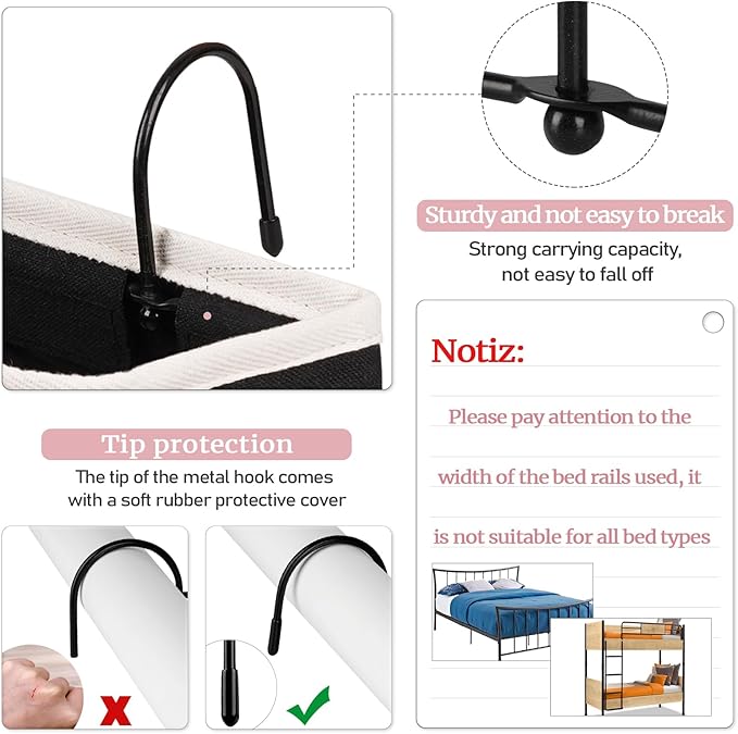 Bedside Caddy Bedside Hanging Storage Basket Bed Caddy for Headboards Bunk Dorm Rooms Crib Beds Rails Organizer (Black)